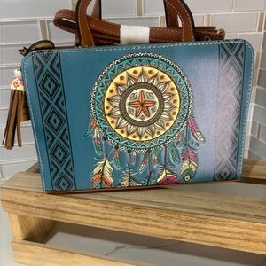 Mexican Artisan Handmade Bohemian Dreamcatcher Blue Handbag